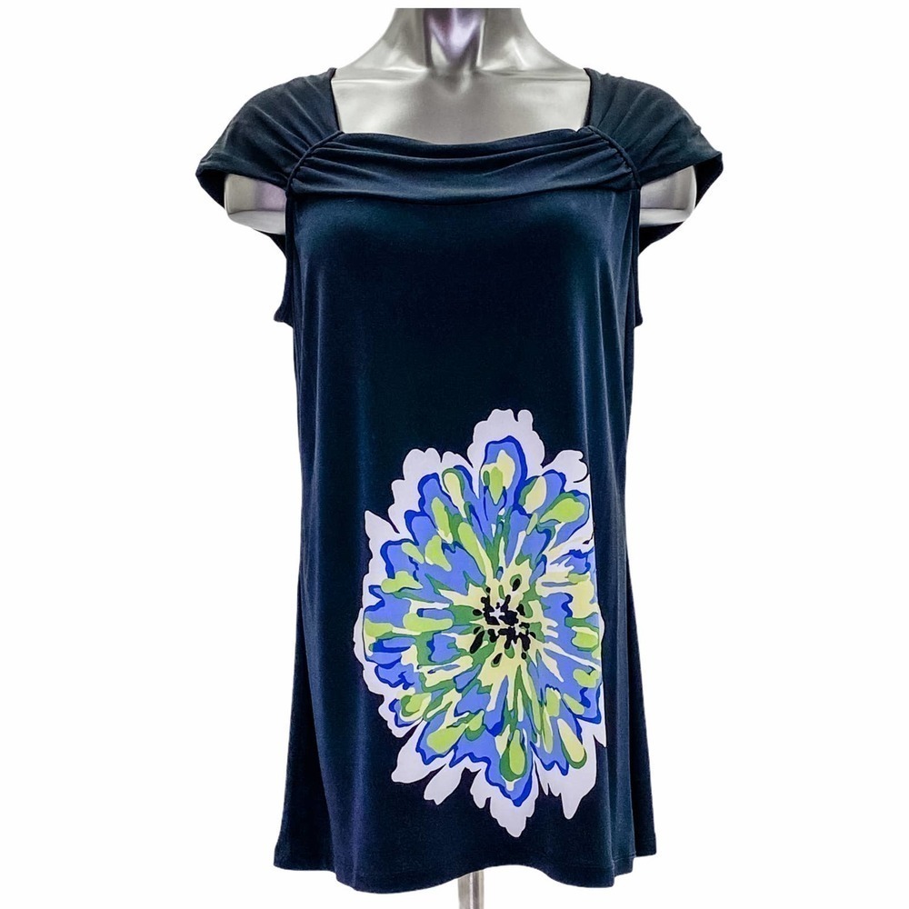 STYLE & Co Black Floral Graphic Tunic Blouse